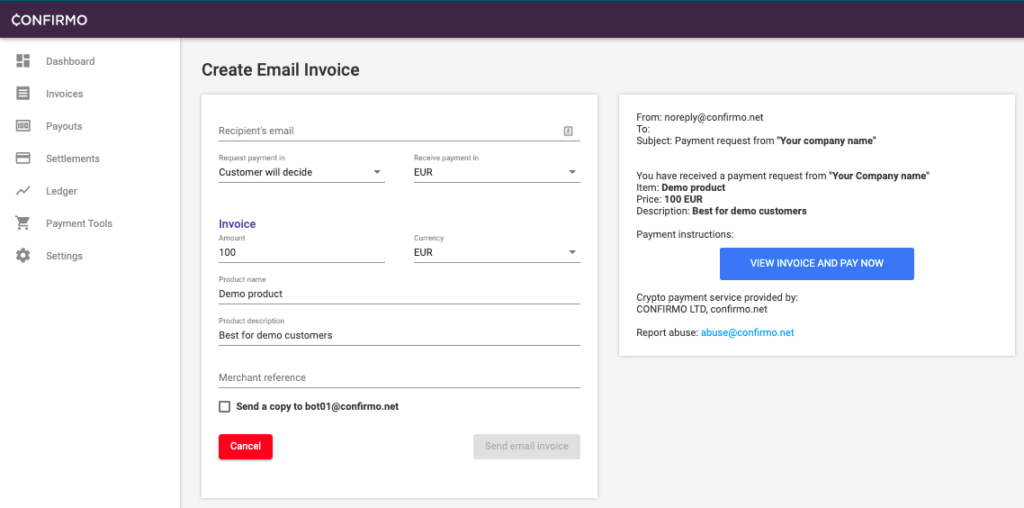 creating email invoice