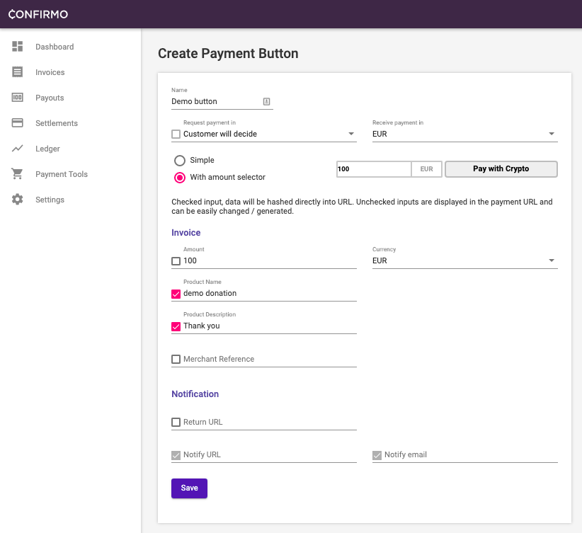 Creating payment button